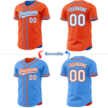Custom Orange White-Electric Blue Reversible Button-Down Baseball Jersey