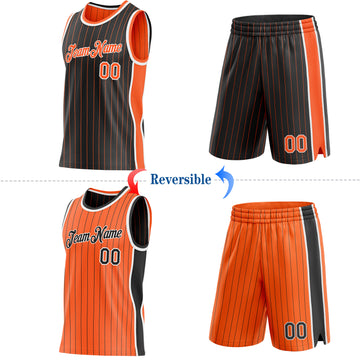 Custom Black Orange Pinstripe-White Side Panels Reversible Double Side Sublimation Basketball Set Jersey