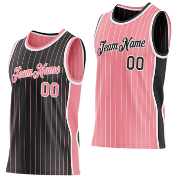Custom Black Medium Pink Pinstripe-White Side Panels Reversible Double Side Sublimation Basketball Set Jersey