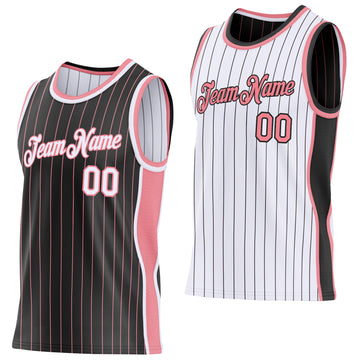 Custom Black Medium Pink Pinstripe-White Side Panels Reversible Double Side Sublimation Basketball Set Jersey
