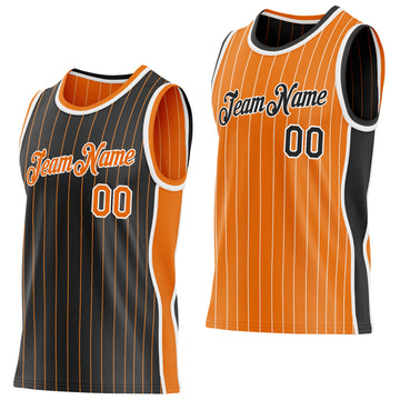 Custom Black Bay Orange Pinstripe-White Side Panels Reversible Double Side Sublimation Basketball Set Jersey