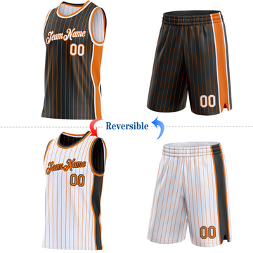 Custom Black Bay Orange Pinstripe-White Side Panels Reversible Double Side Sublimation Basketball Set Jersey