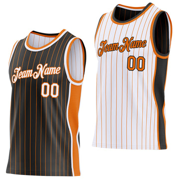 Custom Black Bay Orange Pinstripe-White Side Panels Reversible Double Side Sublimation Basketball Set Jersey