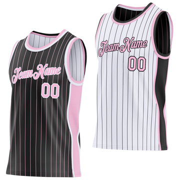 Custom Black Light Pink Pinstripe-White Side Panels Reversible Double Side Sublimation Basketball Set Jersey