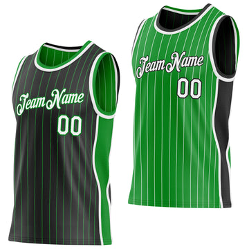 Custom Black Grass Green Pinstripe-White Side Panels Reversible Double Side Sublimation Basketball Set Jersey