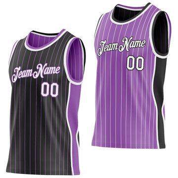 Custom Black Medium Purple Pinstripe-White Side Panels Reversible Double Side Sublimation Basketball Set Jersey