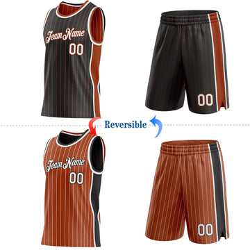 Custom Black Texas Orange Pinstripe-White Side Panels Reversible Double Side Sublimation Basketball Set Jersey