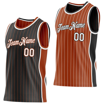 Custom Black Texas Orange Pinstripe-White Side Panels Reversible Double Side Sublimation Basketball Set Jersey