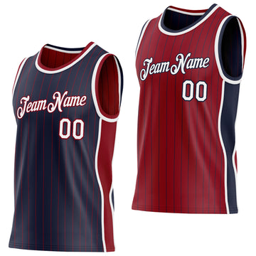 Custom Navy Maroon Pinstripe-White Side Panels Reversible Double Side Sublimation Basketball Set Jersey
