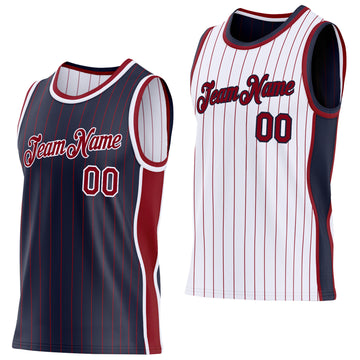 Custom Navy Maroon Pinstripe-White Side Panels Reversible Double Side Sublimation Basketball Set Jersey