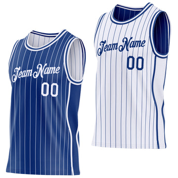 Custom Royal White Pinstripe Side Panels Reversible Double Side Sublimation Basketball Set Jersey