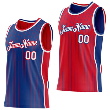 Custom Royal Red Pinstripe-White Side Panels Reversible Double Side Sublimation Basketball Set Jersey