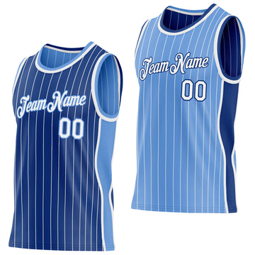 Custom Royal White Pinstripe-Light Blue Side Panels Reversible Double Side Sublimation Basketball Set Jersey