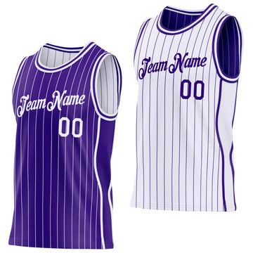 Custom Purple White Pinstripe Side Panels Reversible Double Side Sublimation Basketball Set Jersey