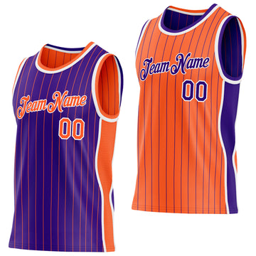 Custom Purple Orange Pinstripe-White Side Panels Reversible Double Side Sublimation Basketball Set Jersey