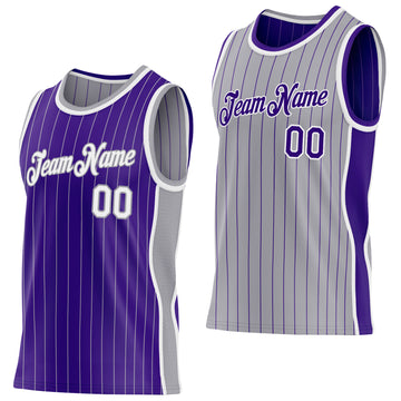 Custom Purple Gray Pinstripe-White Side Panels Reversible Double Side Sublimation Basketball Set Jersey