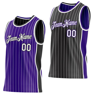 Custom Purple White Pinstripe-Black Side Panels Reversible Double Side Sublimation Basketball Set Jersey