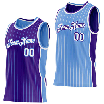 Custom Purple Light Blue Pinstripe-White Side Panels Reversible Double Side Sublimation Basketball Set Jersey