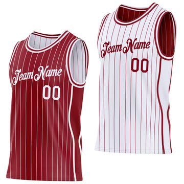 Custom Maroon White Pinstripe Side Panels Reversible Double Side Sublimation Basketball Set Jersey