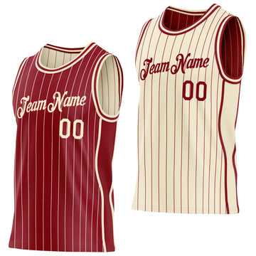 Custom Maroon Cream Pinstripe Side Panels Reversible Double Side Sublimation Basketball Set Jersey