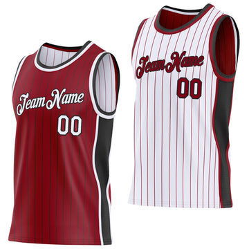 Custom Maroon Black Pinstripe-White Side Panels Reversible Double Side Sublimation Basketball Set Jersey