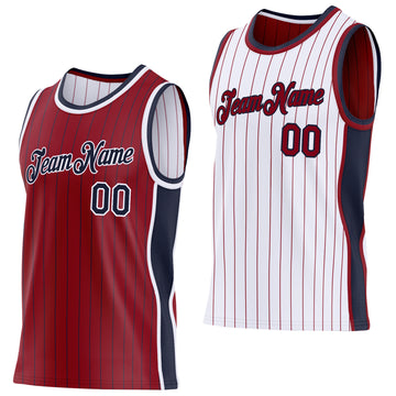 Custom Maroon Navy Pinstripe-White Side Panels Reversible Double Side Sublimation Basketball Set Jersey