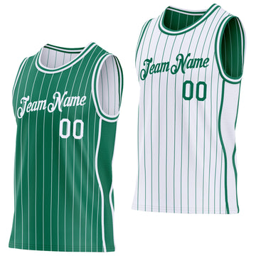 Custom Kelly Green White Pinstripe Side Panels Reversible Double Side Sublimation Basketball Set Jersey