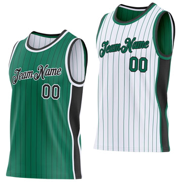 Custom Kelly Green Black Pinstripe-White Side Panels Reversible Double Side Sublimation Basketball Set Jersey
