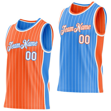 Custom Orange White Pinstripe-Powder Blue Side Panels Reversible Double Side Sublimation Basketball Set Jersey