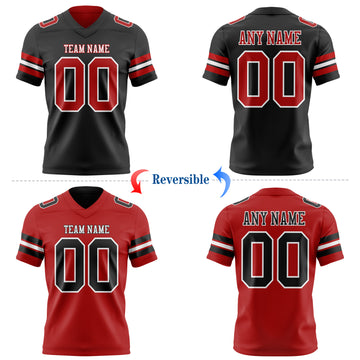 Custom Black Red-White Reversible Double Side Authentic Football Jersey