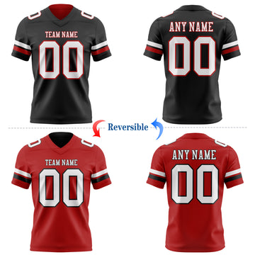 Custom Black White-Red Reversible Double Side Authentic Football Jersey