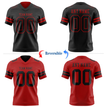 Custom Black-Red Reversible Double Side Authentic Football Jersey
