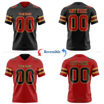 Custom Black Red-Old Gold Reversible Double Side Authentic Football Jersey