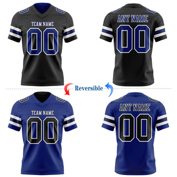 Custom Black Royal-White Reversible Double Side Authentic Football Jersey