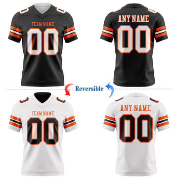Custom Black White-Orange Reversible Double Side Authentic Football Jersey