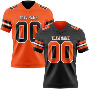 Custom Black Orange-White Reversible Double Side Authentic Football Jersey