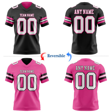 Custom Black White-Pink Reversible Double Side Authentic Football Jersey