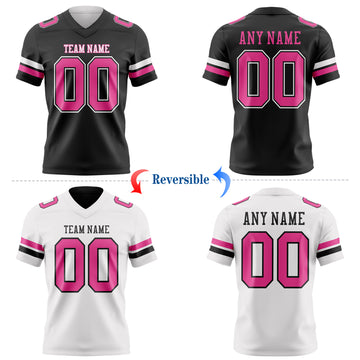 Custom Black Pink-White Reversible Double Side Authentic Football Jersey