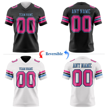 Custom Black Pink-Light Blue Reversible Double Side Authentic Football Jersey
