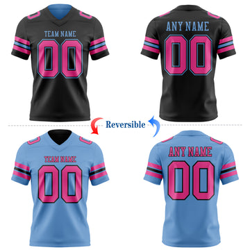 Custom Black Pink-Light Blue Reversible Double Side Authentic Football Jersey