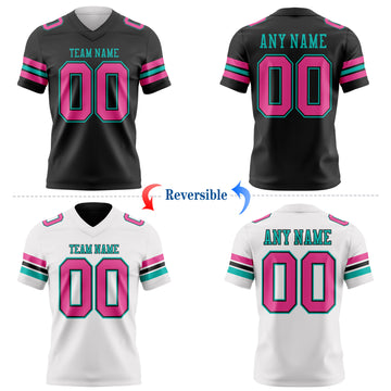 Custom Black Pink-Aqua Reversible Double Side Authentic Football Jersey
