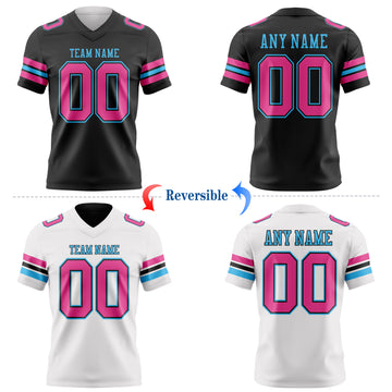 Custom Black Pink-Sky Blue Reversible Double Side Authentic Football Jersey