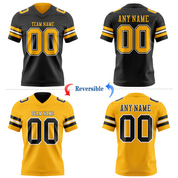 Custom Black Gold-White Reversible Double Side Authentic Football Jersey