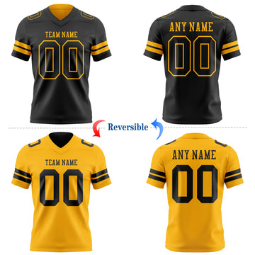 Custom Black-Gold Reversible Double Side Authentic Football Jersey