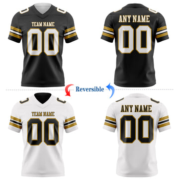 Custom Black White-Old Gold Reversible Double Side Authentic Football Jersey
