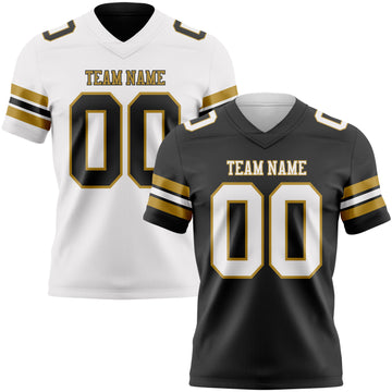 Custom Black White-Old Gold Reversible Double Side Authentic Football Jersey