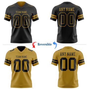 Custom Black-Old Gold Reversible Double Side Authentic Football Jersey