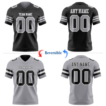 Custom Black Gray-White Reversible Double Side Authentic Football Jersey