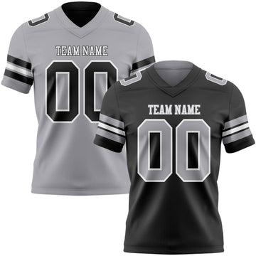 Custom Black Gray-White Reversible Double Side Authentic Football Jersey