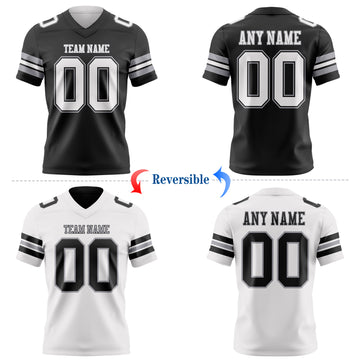 Custom Black White-Gray Reversible Double Side Authentic Football Jersey